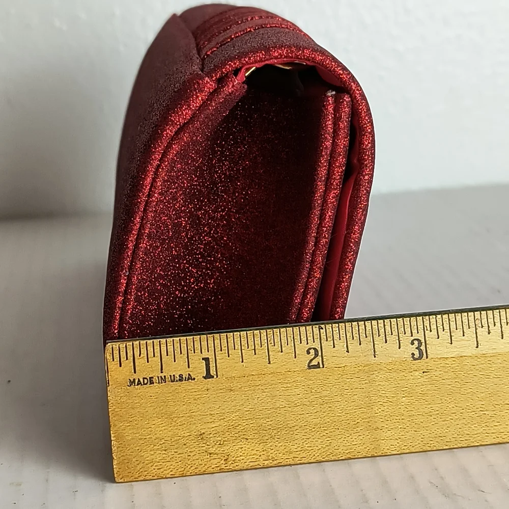 Shimmer Red Vampire Satin Evening Clutch Bag Snap Closure Glitter Red Rhinestone